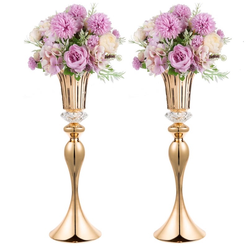 Lovecat Metal Trumpet Wedding Flower Vases, 22" Tall Elegant Table Centerpiece Vases, Gold Flower Arrangement Stands for Anniversary Ceremony Birthday Party Event Wedding Home Decoration (Gold, 22"-2pcs) - Image 1